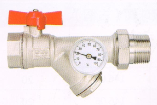 呂豐分水器閥門_LF225 黃銅帶過濾器活接球閥（帶壓力表）