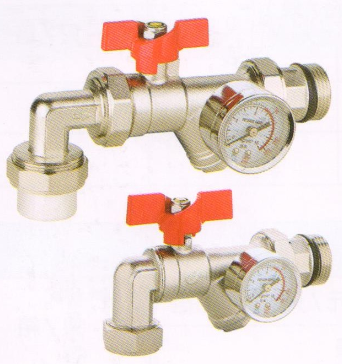  呂豐分水器閥門_LF227 PP-R角式帶過濾器活接球閥（帶壓力表）
